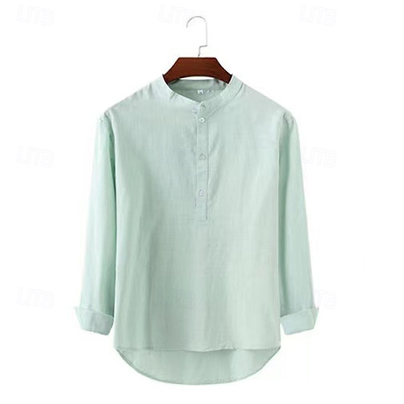 Per uomo Camicia Camicia popover Camicia Estiva Camicia casual Camicia da Spiaggia Nero Bianco Verde chiaro Azzurro Manica Lunga Semplice Colletto alla coreana Vacanza Camicia hawaiana Bottonato del 2025 a $16.99 –P5