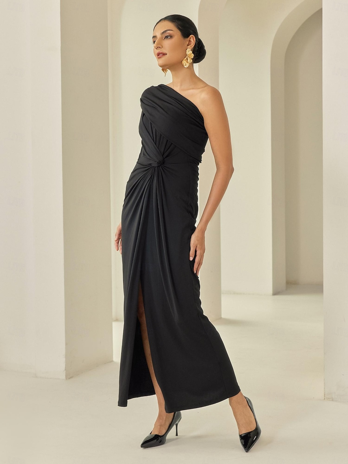svart ärmlös rynkad twist elegant fest/kväll/bröllop gästfåll maxiklänning klänning för att imponera 2024 2025 - $90.99 –P4
