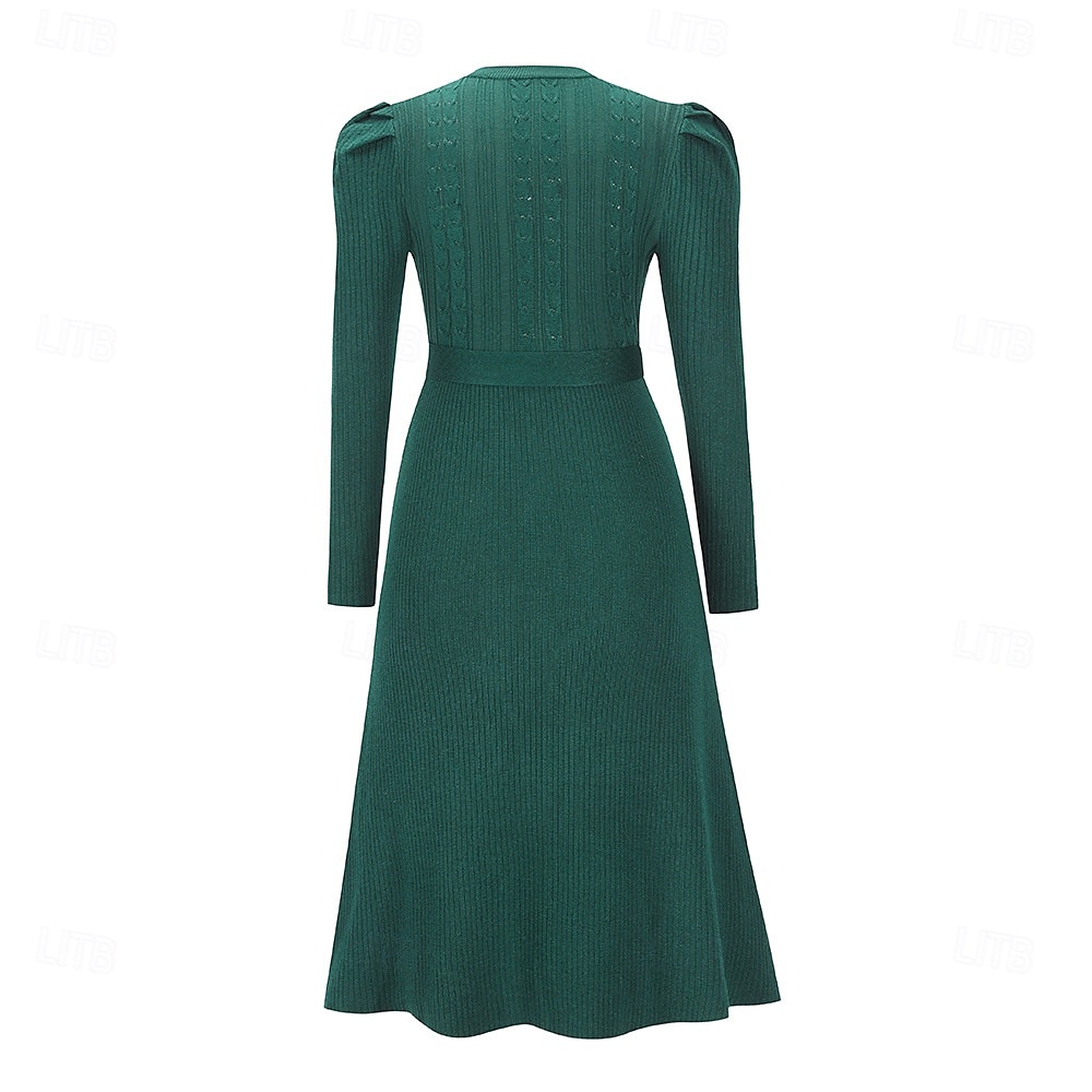 Damen Pullover Kleid Modisch elegante kleider Feste Farbe Gerippt Rundhalsausschnitt Strick Langarm Normale Oberteile Stricken Arbeit Täglich Schwarz Grün Herbst Winter 2025 - $62.99 –P12