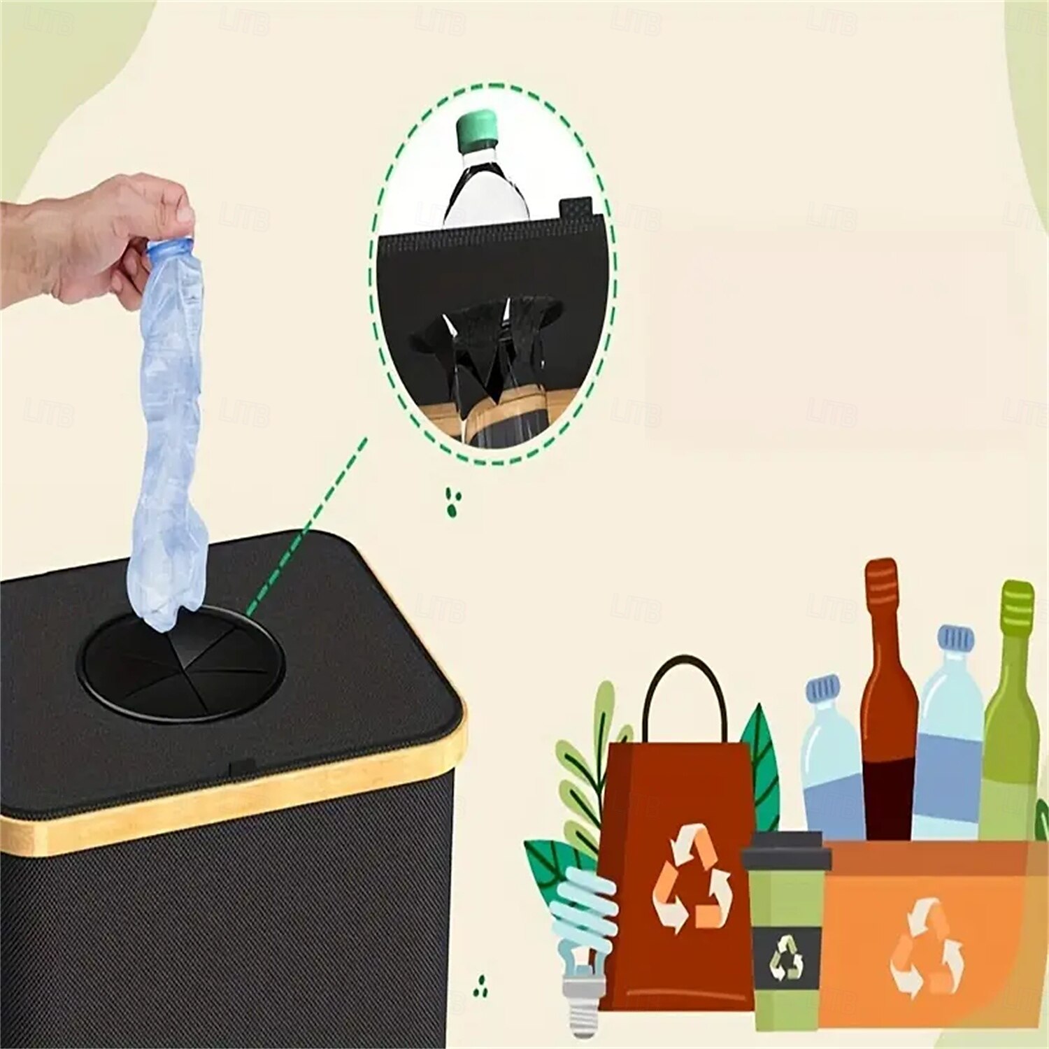 contenitore per il riciclaggio, contenitore per il riciclaggio di grande capacità con coperchio, borsa riutilizzabile rimovibile, contenitore per bottiglie di raccolta pieghevole, contenitore del 2025 a $28.99 –P7