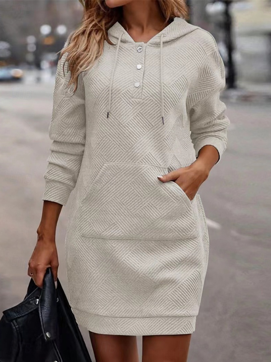 Women's Shift Dress Midi Dress Drawstring Casual Crew Neck Long Sleeve Black Khaki Beige Color 2025 - $35.99 –P5