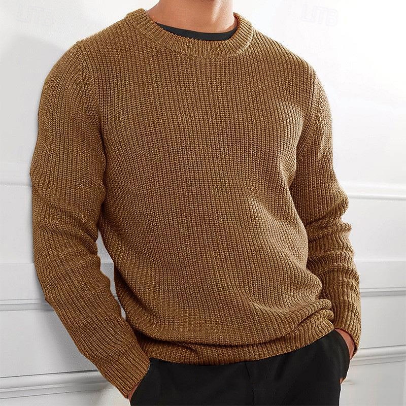 Herren Pullover Strickpullover Gerippt Gehäkelt Stricken Standard Strick Glatt Rundhalsausschnitt Modisch Basic Freizeitskleidung Verabredung Bekleidung Herbst Winter Schwarz Weiß S M L 2025 - $28.99 –P5