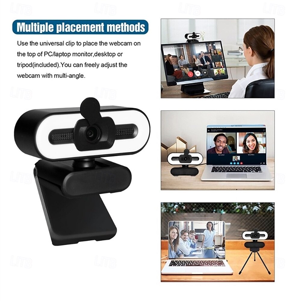 webcam 4k full hd met ring fill light laptop pc computer live broadcast video webcam met microfoon roterende camera's streaming webcam 2025 - $47.99 –P3