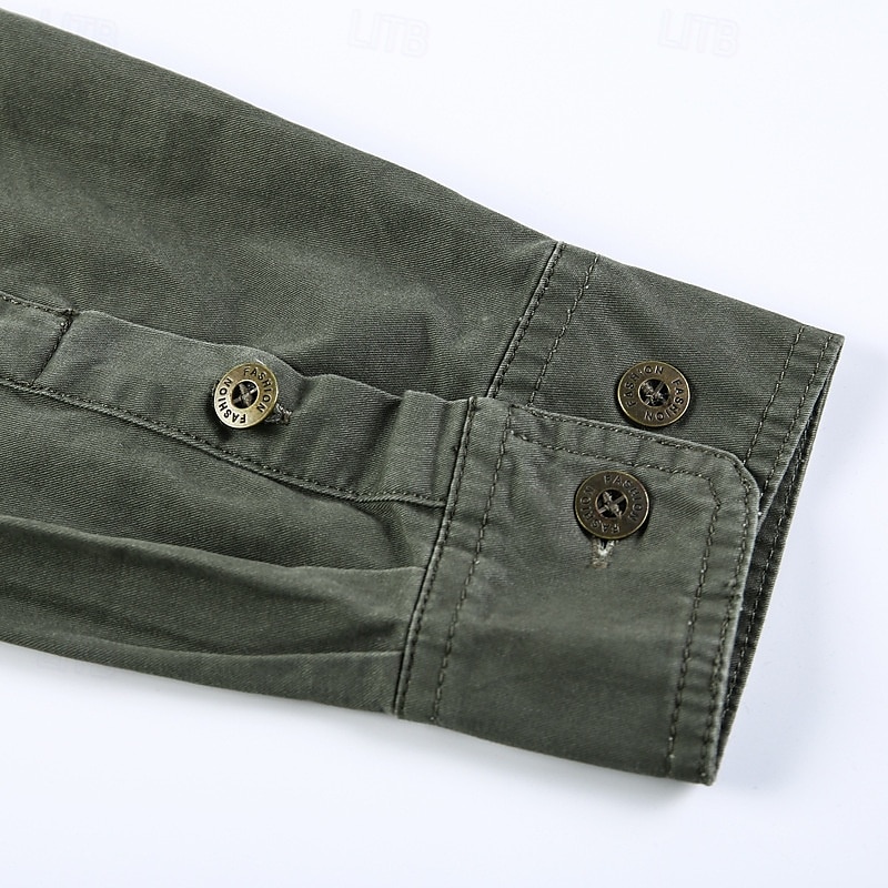Voor heren Overhemd Werkkleding shirts Werkhemden Overhemd met knopen Cargoshirt Zwart khaki Leger Groen Donkerblauw Beige Lange mouw Effen Revers Vakantie Feestdagen Voorvak Kleding Modieus Casual 2025 - $26.99 –P11
