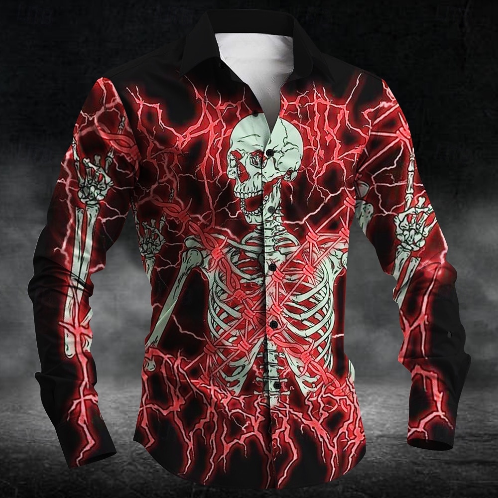 Halloween Totenkopf Motiv Grusel Herren Knopfhemd Langarm Partyabend Täglich Herbst Winter Frühling Sommer Hemdkragen 3D-Druck Dünn Rote Blau Purpur Grün Polyester 2025 - $26.99 –P5