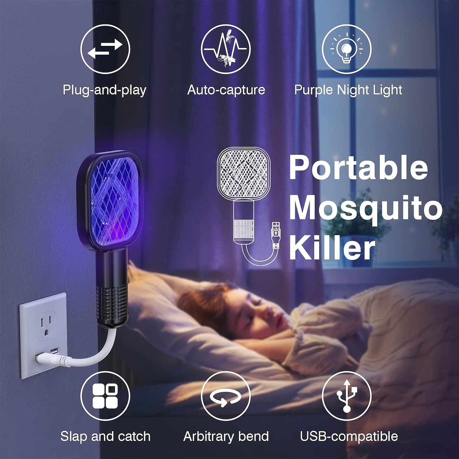 2025年 USBミニ蚊駆除ラケット – 屋内外用充電式フライスワッター、効果的な昆虫駆除バット  コレクション – $15.99 –P1