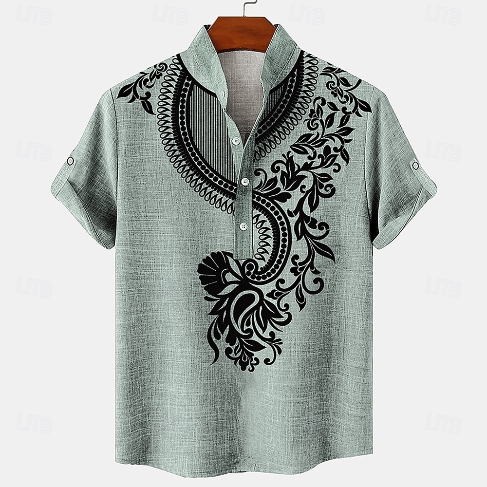 Per uomo camicia di lino Camicia Henley camicie retrò Camicia d'epoca Camicia etnica Etnico Da mare Da giorno Verde Cachi Manica corta Alla coreana Estate Primavera Abbigliamento Bottoni del 2026 a $29.99 –P5