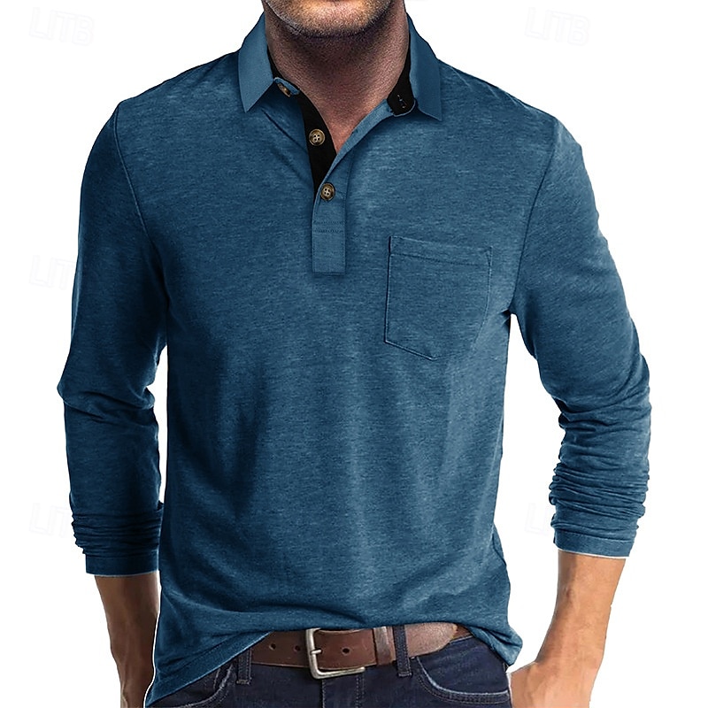Herr Golftröja golfpolo Arbete Ledigt Kavajslag Långärmad Grundläggande Modern Ensfärgat Knapp Ficka Vår & Höst Normal Vin Aprikos Svart Vit Mörkröd Gul Golftröja 2025 - $21.99 –P17