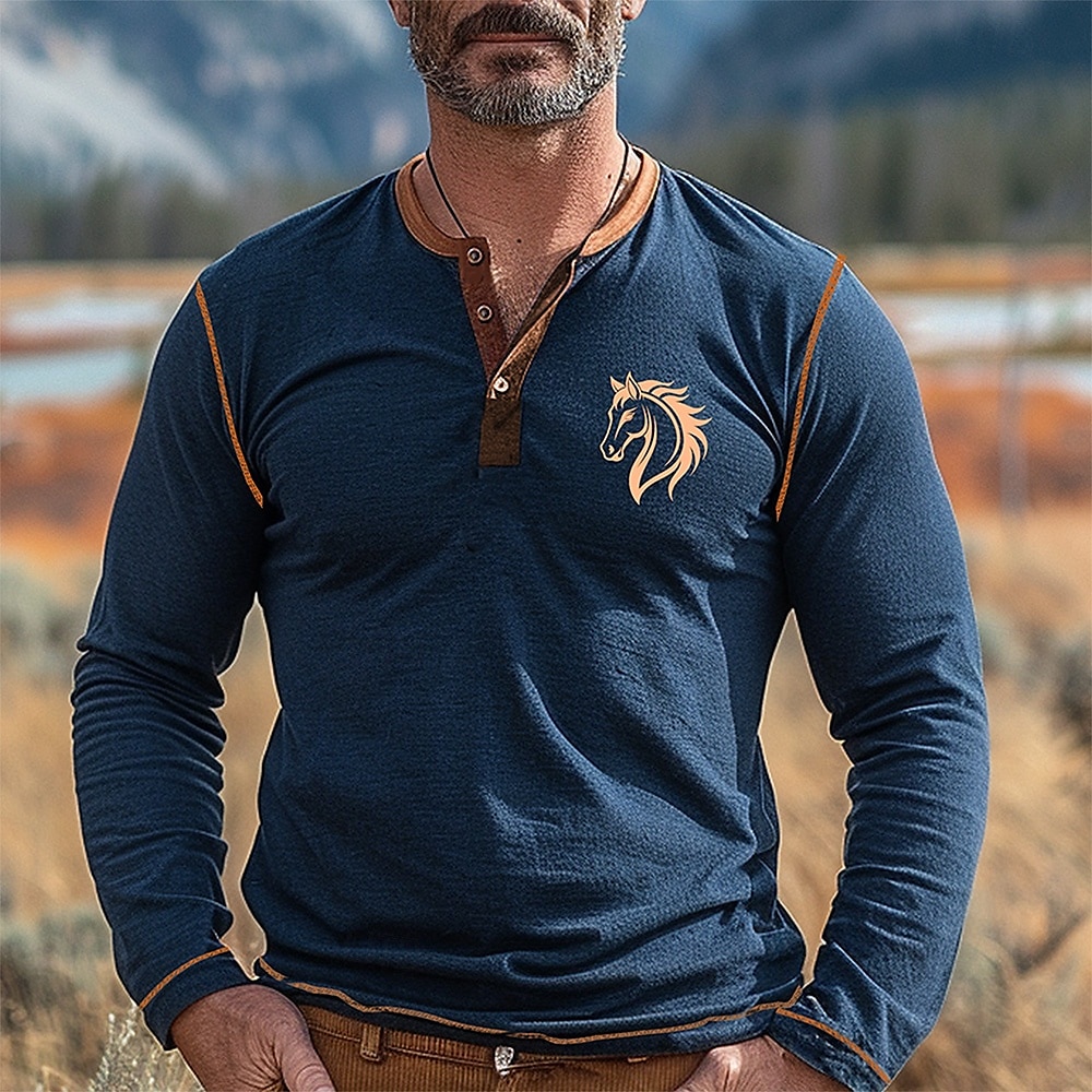 Męskie Oktoberfest Krowa Arrow Koszula Henley Długi rękaw drukowanie 3d Codzienny Impreza Ulica Codzienny Zima Wiosna i jesień Ciemnoniebieski Henley Koszulka Henley 2025 - $22.99 –P1