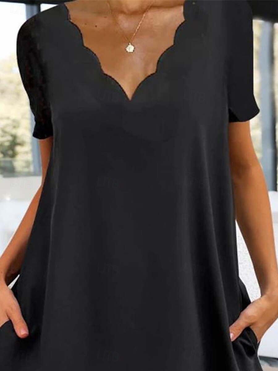 Damen Minikleid schwarzes kleid Freizeitkleid Cocktailkleid Abendkleid Streetwear Basic Lässig Straße Date Normale Passform Kurzarm Wellenausschnitt Schwarz Sommer 2026 - $26.99 –P1