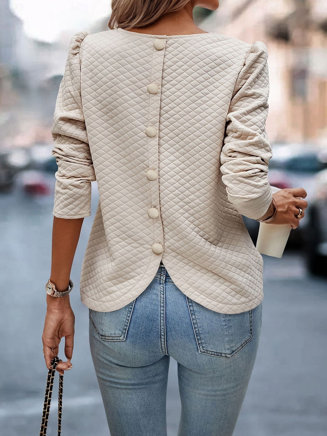 dames blouse stijlvol modern lange mouwen normale tops ronde hals werk dagelijks kaki lente herfst 2025 - $24.99 –P1