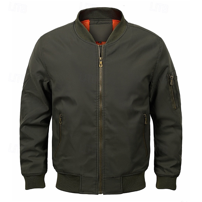 Homme Veste légère Bomber Coupe-vent Veste décontractée du quotidien Vacances Chaud Poche Automne hiver Plein Mode Classique Col Mao Normal Noir Vert Véronèse Bleu de minuit Gris Veste de 2025 ? $62.99 –P4