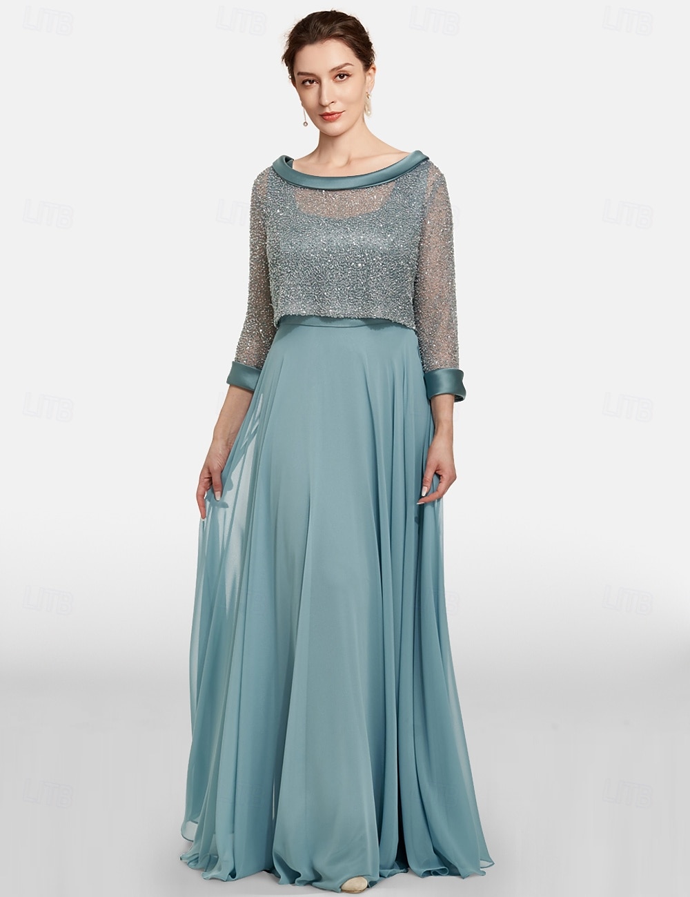 Abito A-Line per la Madre della Sposa Due Pezzi Matrimonio al Mare Elegante Collo Gioiello Lunghezza Tera Chiffon Pizzo Maniche 3/4 Giacca Inclusa Abiti con Colore Solido 2025 misura personalizzata del 2025 a $158.99 –P5