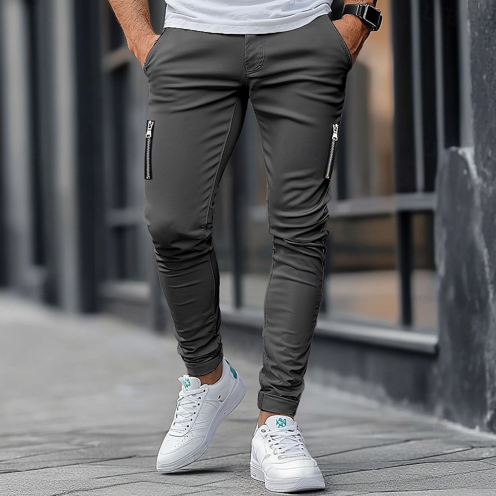Men's Trousers Chinos Summer Pants Casual Pants Zipper Plain Comfort Breathable Full Length Casual Daily Holiday Fashion Basic Black Khaki Micro-elastic 2025 - $25.99 –P1