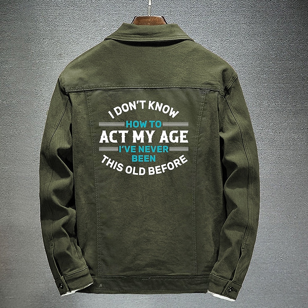 jaqueta militar bordada de algodão masculina, jaqueta cargo com alças, manga comprida, gola alta, casaco com vários bolsos, jaqueta caminhoneiro, estampa act my age, agasalho tático de 2025 por $53.99 –P1