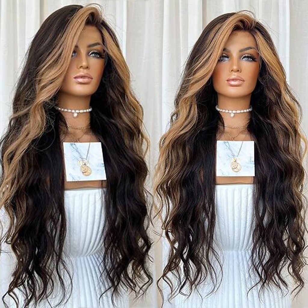 Remy Human Hair 13x4 Lace Front Wig Free Part Brazilian Hair Wavy Multi-color Wig 130% 150% Density with Baby Hair Highlighted / Balayage Hair Pre-Plucked For Women Long Human Hair Lace Wig 2025 - zł686.41 –P4