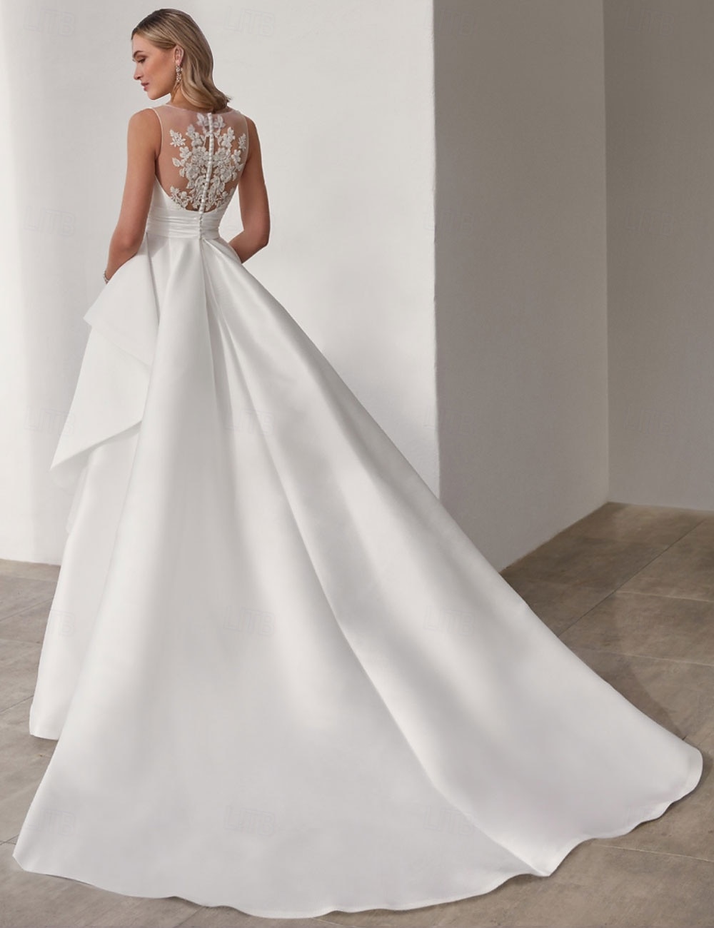 Wedding Dresses A-Line V Neck Sleeveless Floor Length Satin Bridal Gowns With Appliques Solid Color 2025 - $229.99 –P2