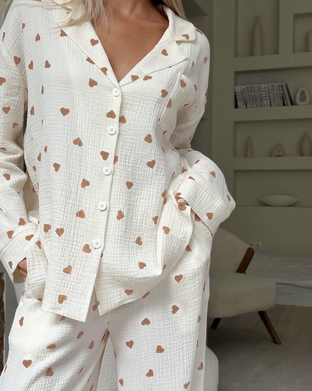 camicie stampate da donna&amp;abiti da notte - cotone grafico casa abiti del 2025 a $41.99 –P8