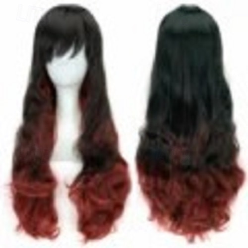 Parrucca ombre arcobaleno in capelli sintetici con frangia rossa gialla viola verde blu per donne nere Festa di Halloween Cosplay del 2025 a $15.99 –P14