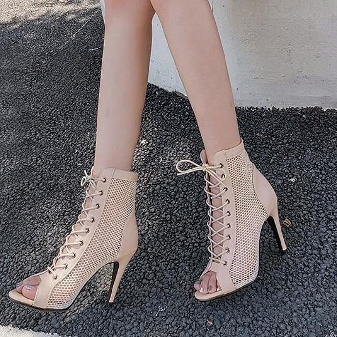 Botas de baile de malla con cordones negros sexys para mujer con diseño de punta abierta: ideales para fiestas de baile y presentaciones 2026 - $69.99 –P4