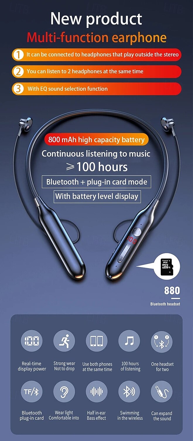 100 Hour Music Wireless Bluetooth Earphone 9D Strong Bass in Ear Sport Headset Neckband With Output MIC 2025 - $21.99 –P1