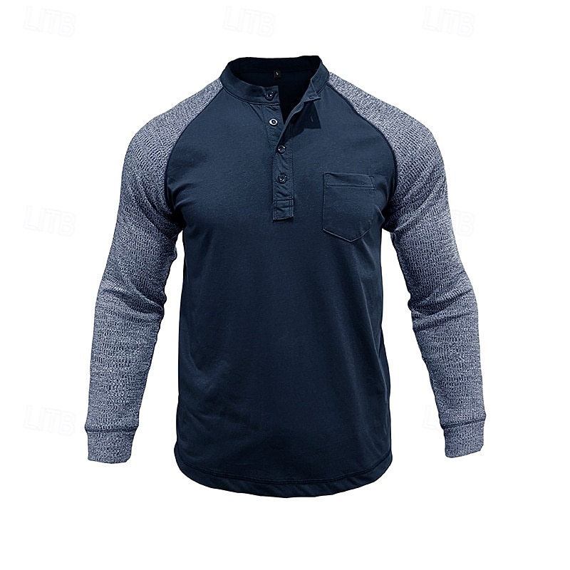 Herren T-Shirt mit Knöpfen T Shirt Henley Hemd T-Shirt Langarm Henley Frühling & Herbst Farbblock Mode Designer Basic Patchwork Urlaub Straße Ausgehen Königliches Blau Blau Armeegrün Top T-Shirt für 2025 - $32.99 –P5