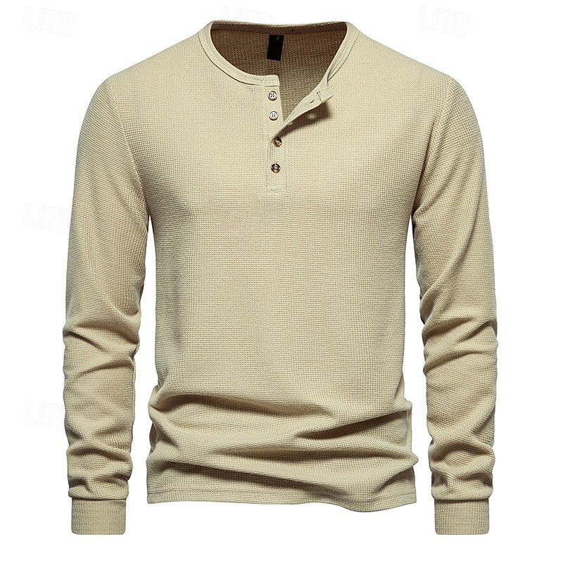 Hombre Camiseta con botones Camiseta Henley Shirt Tee Manga Larga Henley Primavera & Otoño Plano Moda Design Básico Vacaciones Calle Noche Negro Blanco Gris oscuro Camiseta superior para hombre 2025 - $10.39 –P10