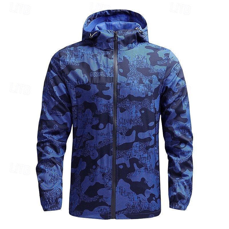 Herren Soft Shell Jacke Wanderjacke Draussen Tarnfarben Sonnenschutz Windundurchlässig Schnelltrocknend Jacke Kapuzenshirt Voller Reißverschluss Reisen Marinenblau Blau Grau 2025 - $36.99 –P4
