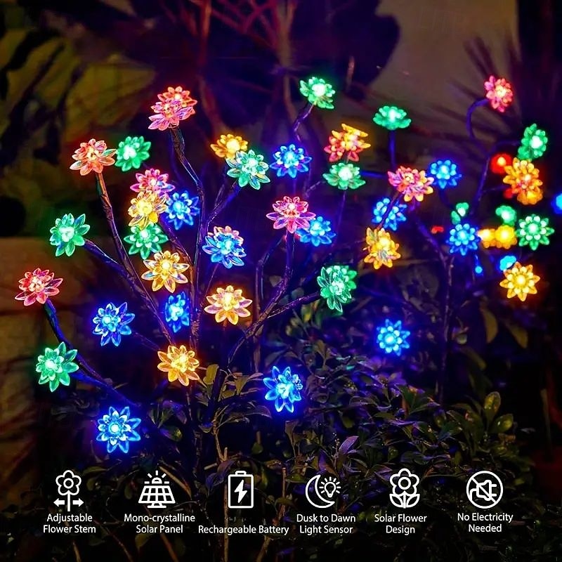 2026年 ソーラーライト 屋外ガーデン 20 LED ソーラーロータス装飾ライト 8 照明モード 屋外防水ソーラーフラワーライト 庭の芝生用ソーラー景観ライト (カラフル) 1/2 個  コレクション – $26.99 –P3