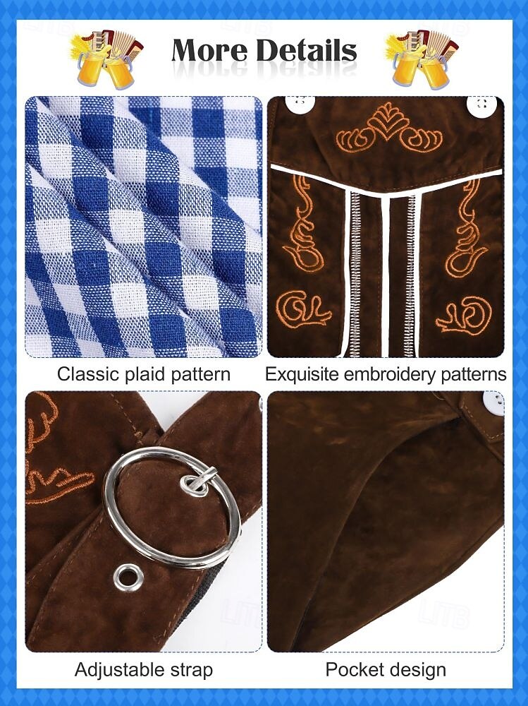 Oktoberfest Lederhosen Koszula alpejski kapelusz Bawaria bawarski Niemiecki Monachium Łąki Męskie Tkanina w stylu tradycyjnym Bluzka Szorty Kapelusz 2026 - $77.99 –P6