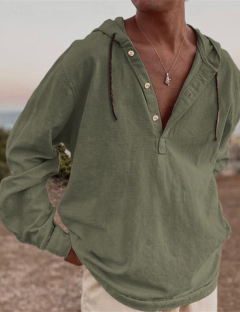 Per uomo Camicia Camicia estiva Abbigliamento mare Maglietta informale Blu Verde Beige Manica lunga Liscio Con cappuccio Giornaliero Da mare Tasca frontale Abbigliamento Di tendenza Informale Comodo del 2025 a $22.99 –P3