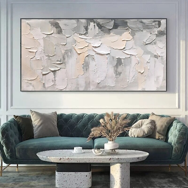 3D-Blumenölgemälde, handgemalt, dickes Strukturölgemälde, beige-weißes Gemälde auf Leinwand, abstraktes strukturiertes Ölgemälde für Wandkunst, Gemälde für Wohnzimmer 2025 - $75.99 –P4