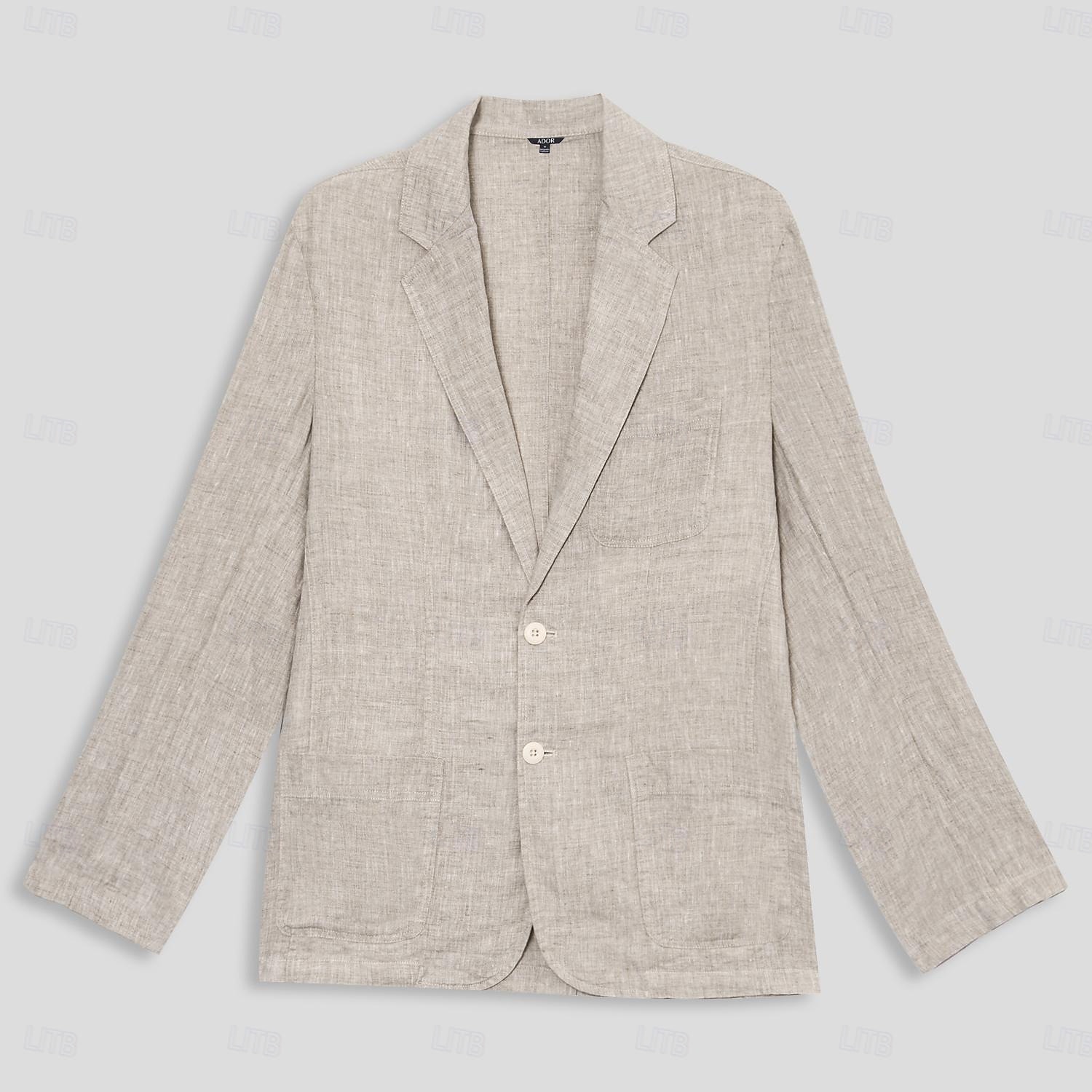 Herr Kavajjacka Bröllop Fest Årsdag Sommar Vår Linne Ensfärgat Enkelknäppt med Ett Knapphål Blazer Svart Marinblå Blå Beige 2025 - $50.99 -P4