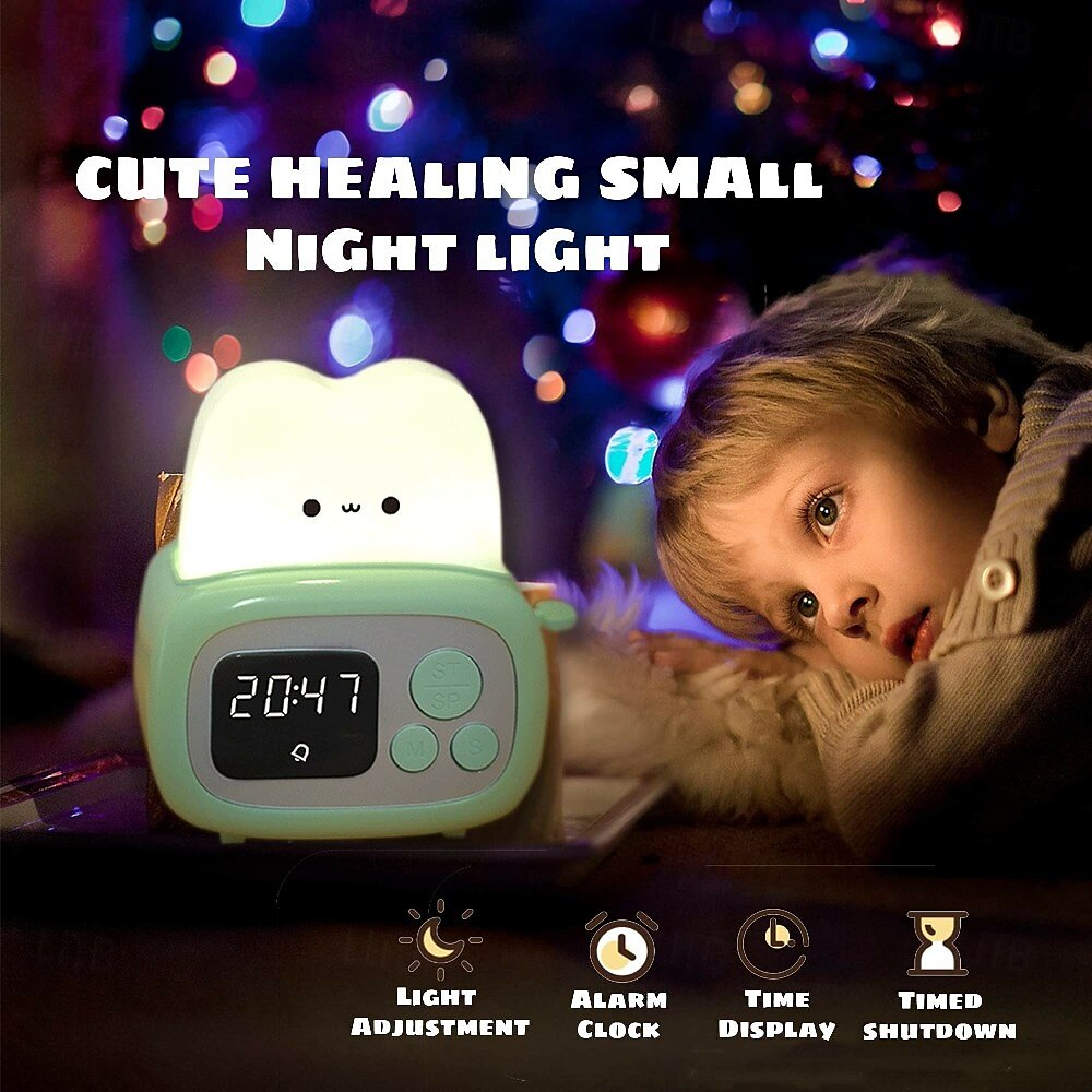 Toast Clock Timer Lamp Cute LED Bread Night Light with USB Dimmable Table Clock Alarm for Kids Soft Light 2025 - $23.99 –P3