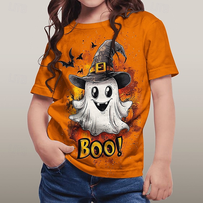 Halloween Voor meisjes 3D Grafisch Geest T-shirt Korte mouw Zomer Lente Modieus Basic Polyester Kinderen 4-12 jaar Strakke ronde hals Buiten Casual Dagelijks Normale pasvorm 2025 - $10.99 –P1