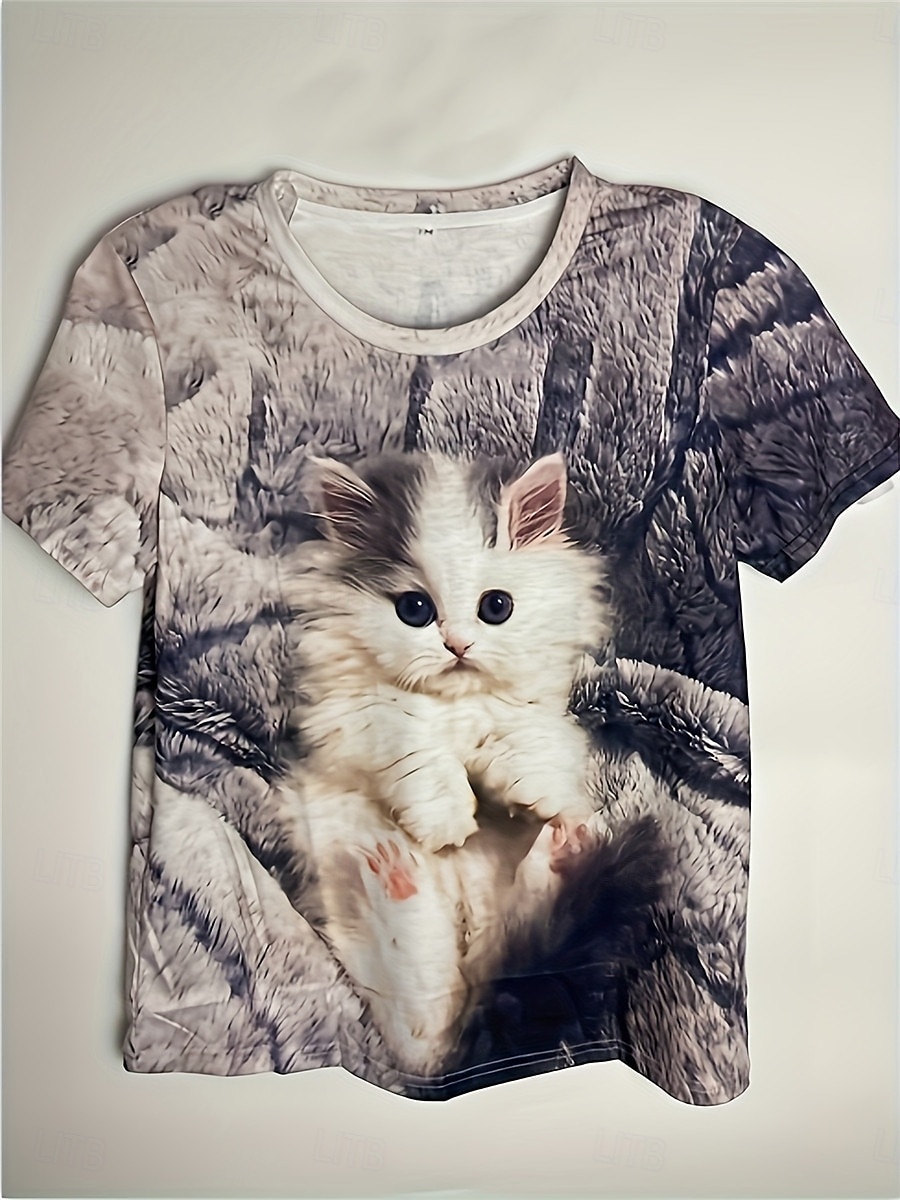 Women's T Shirt Casual Print Short Sleeve Regular Tops Daily White Purple Gray Summer 2025 - $19.99 –P9