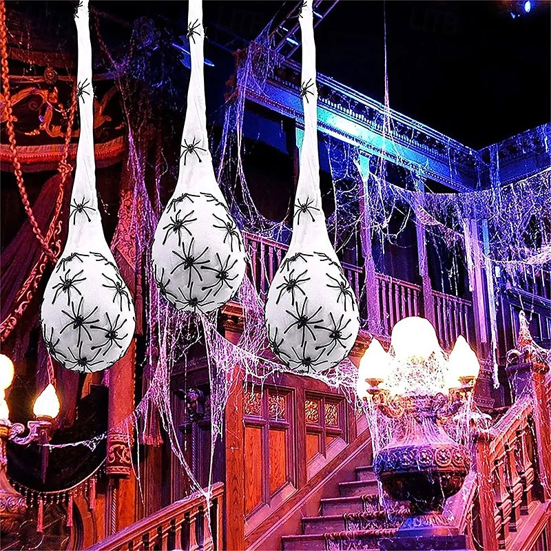 3 pack halloween decoration hanging light up spider egg sacs large halloween spider and spider web with solar string light spider props for halloween indoor outdoor party decor de 2025 ? $14.49 –P9