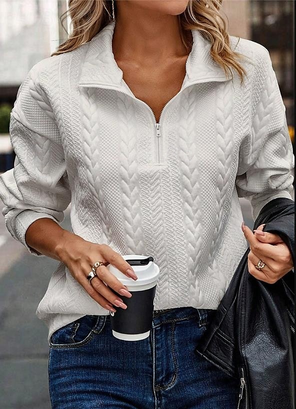 pulover de damă elegant, epocă, modă, simplu, de lucru, îmbrăcăminte de zi cu zi, cu gât înalt, fermoar, cu mânecă lungă, negru gri deschis, toamnă iarnă 2025 - $57.99 –P4