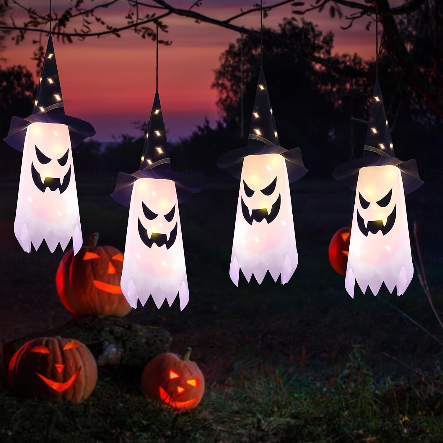 Décorations d'Halloween à suspendre, fantômes éclairés, veilleuses LED pour extérieur et intérieur, pour patio, arbre, jardin, fête d'Halloween, décoration de la maison, 1/2/4/8 pièces de 2025 ? $7.99 –P12