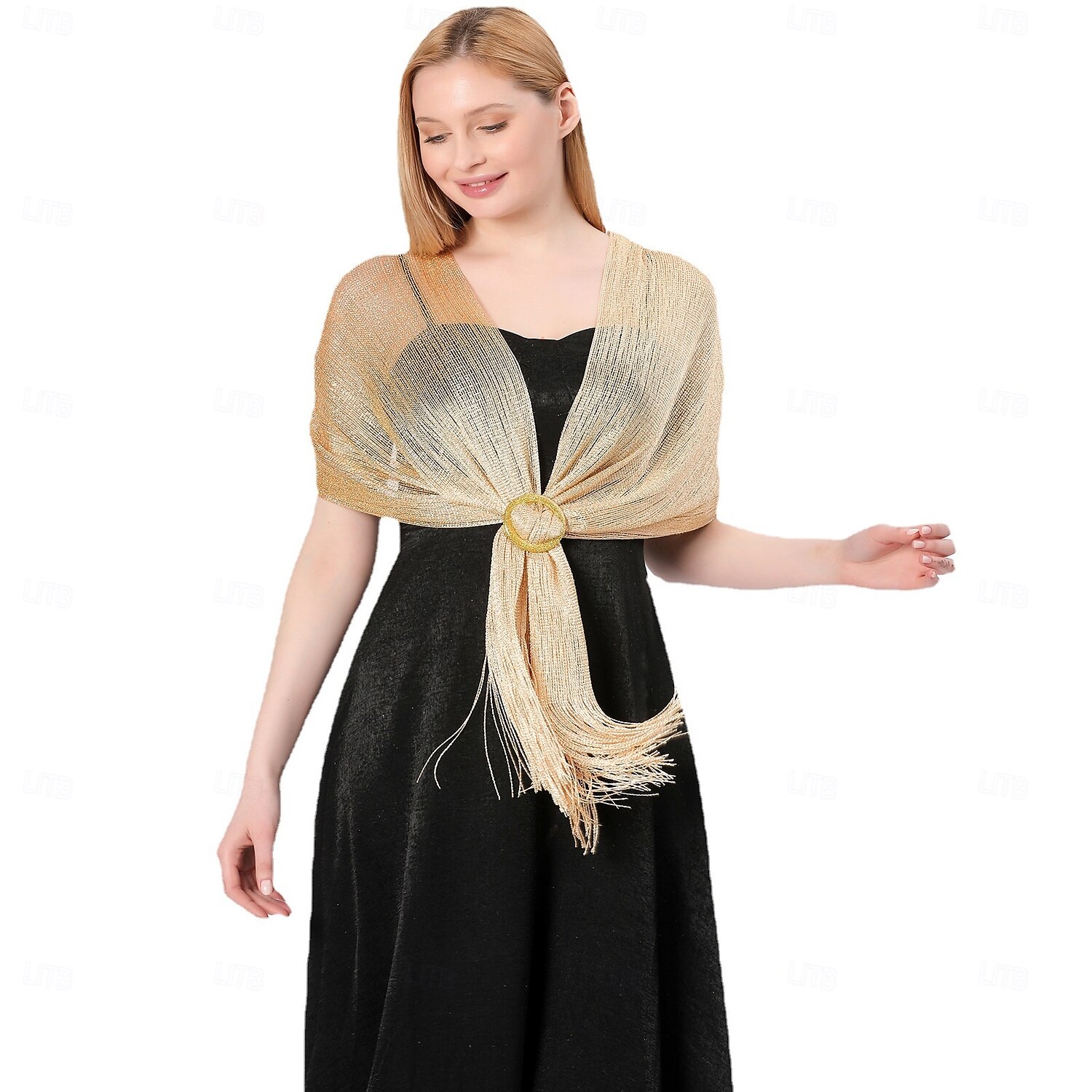 châle en soie or et argent avec boucle, groupe de mariée et demoiselle d'honneur, soirée dansante, robe de mariée, robe de soirée, châle pour femme de 2025 ? $22.99 –P3