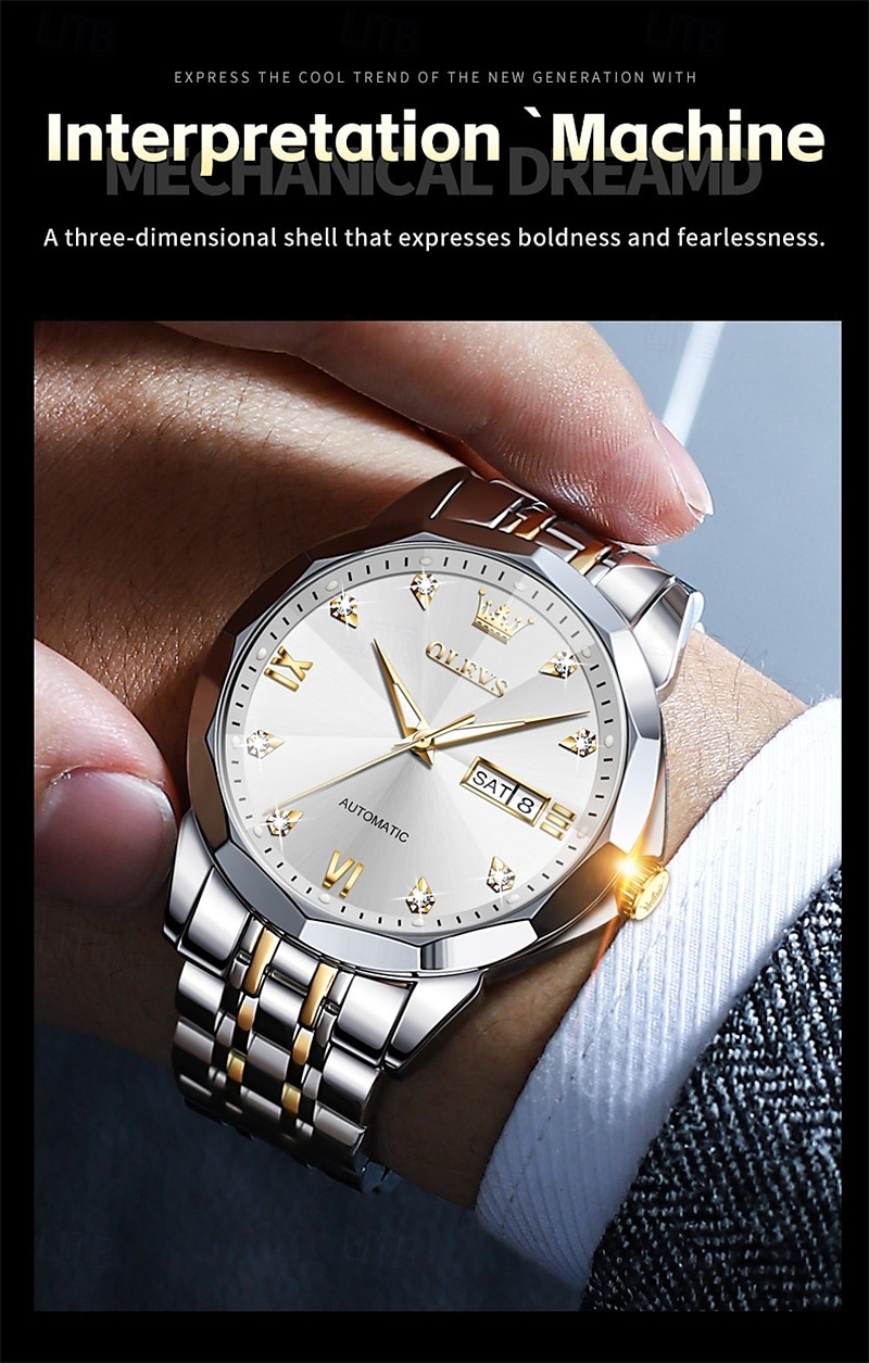 New Olevs Olevs Brand Fashion Trend Men'S Business Watch Decorative Luminous Calendar Week Display Automatic Mechanical Watch Leisure Waterproof Sports Watch 2025 - $74.99 –P14