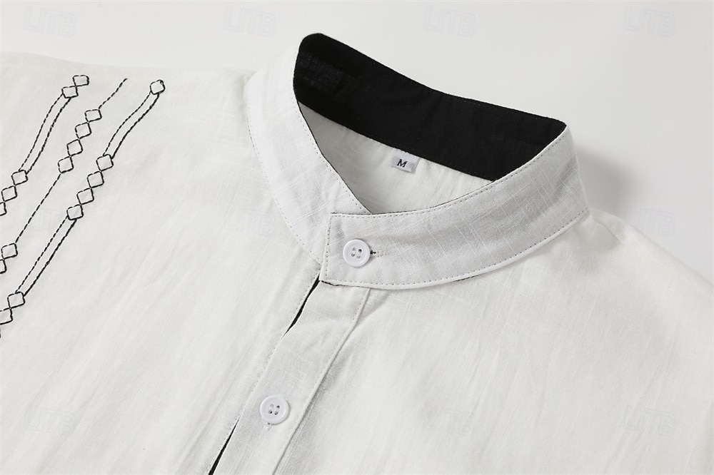 Voor heren Overhemd linnen overhemd Guayabera-shirt Zomer overhemd Strand Kleding Overhemd met knopen Effen Vakantie Curise Zwart Wit Blozend Roze blauw Lange mouw Band Kraag Lente zomer Kleding 2025 - $25.99 –P7