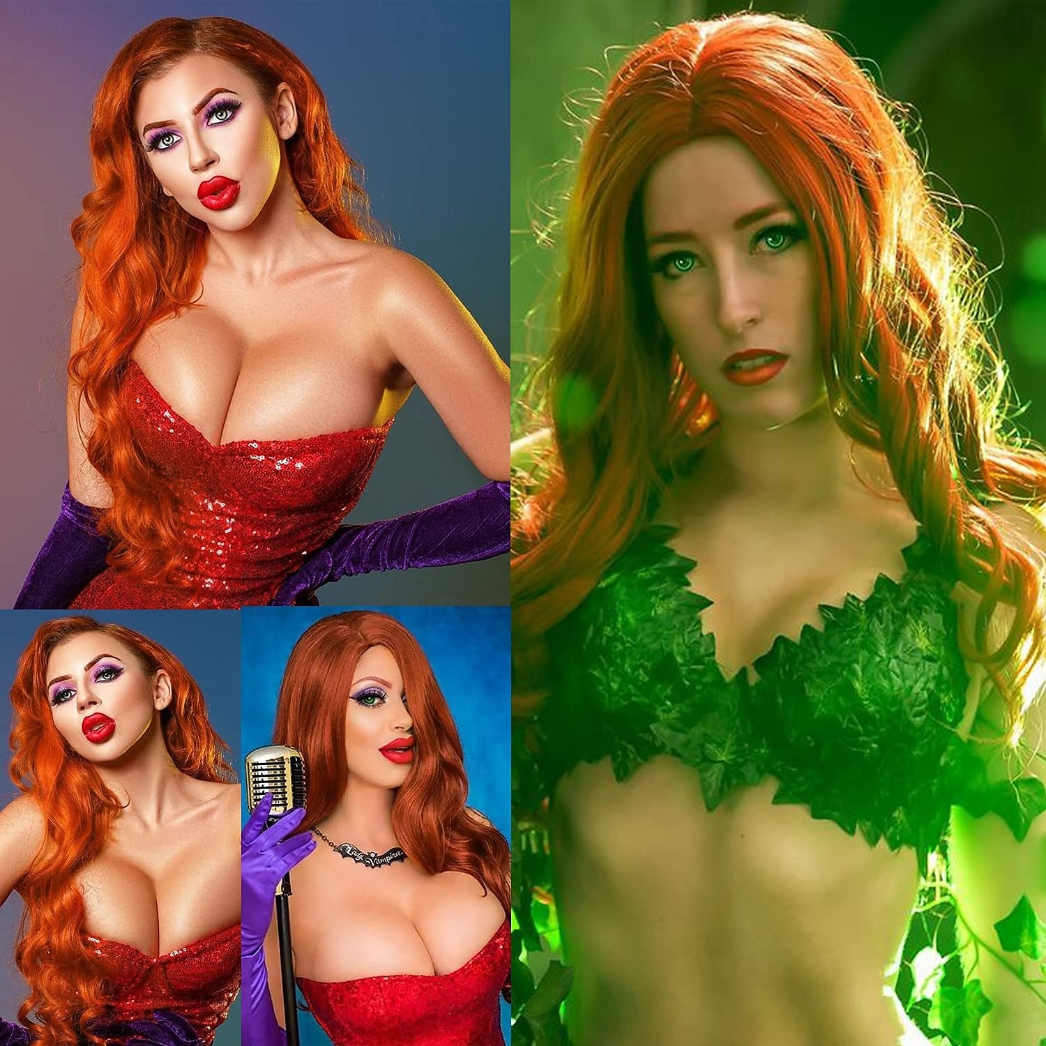 Pelucas para disfraz de Jessica Rabbit, pelucas largas onduladas de sirena de color rojo cobre para mujer, fiesta de Halloween, uso diario 2025 - $15.99 –P6