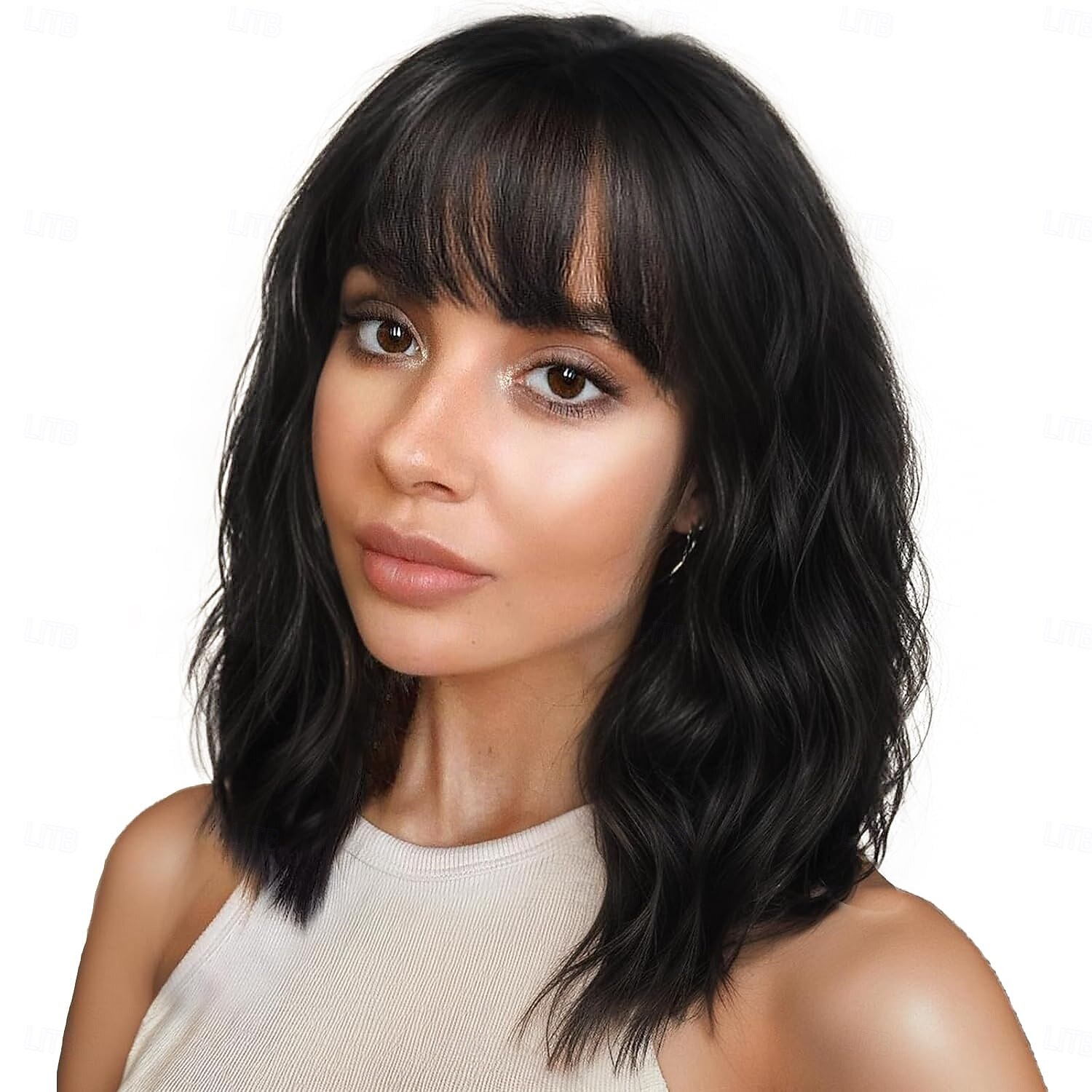 perruques avec frange pour femmes perruque synthétique bouclée bob pour fille perruques ondulées d'aspect naturel de 2025 ? $18.99 –P5
