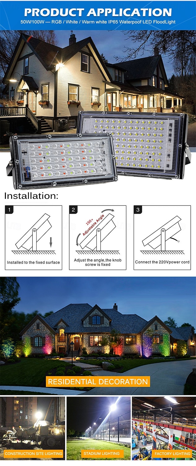 2026年 RGB LED 投光器 防水 IP65 AC 220V スポットライト 屋外 ガーデン照明 LED リフレクター 投光器 1/2 個  コレクション – $17.99 –P5