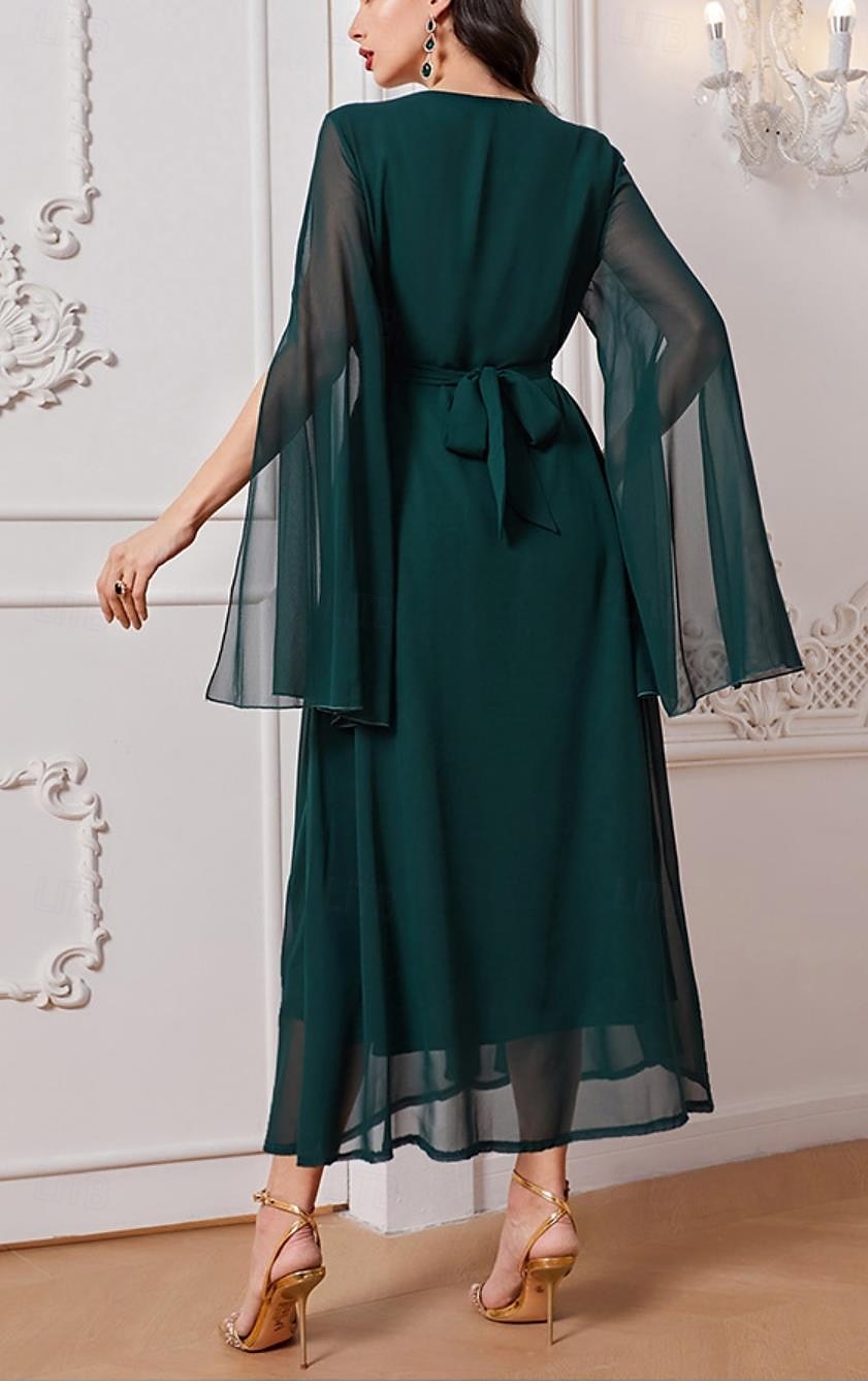 Damen Patchwork Vintage-Kleid kleid lang Glatt Rundhalsausschnitt Langarm Frühling Herbst Grün 2025 - $42.99 –P2