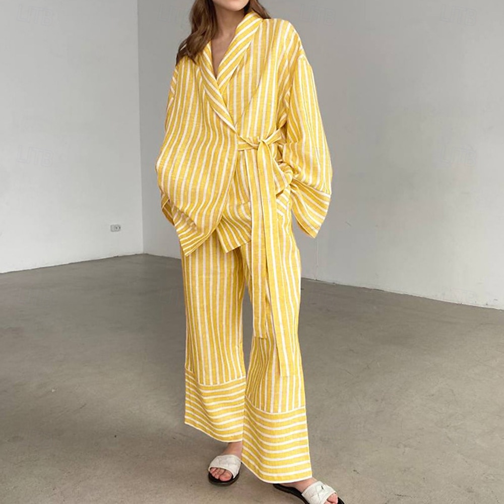 camicie stampate da donna&amp;abiti da notte - abiti da casa a righe in poliestere del 2025 a $43.99 –P10