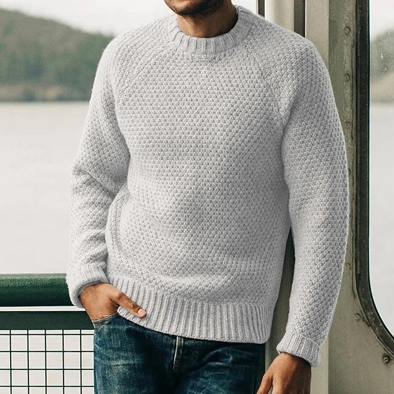Herren Pullover Strickpullover Gerippt Gehäkelt Stricken Standard Strick Glatt Rundhalsausschnitt Modisch Basic Freizeitskleidung Verabredung Bekleidung Herbst Winter Schwarz Weiß S M L 2026 - $36.99 –P1