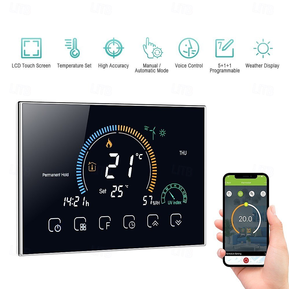 Termostato programable para controlar el calentamiento de agua, hogar inteligente, pantalla LCD negativa, termostato de ambiente redondo con wifi 2025 - $103.99 –P1