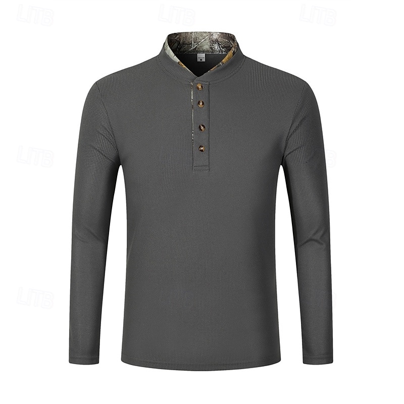 Herren Waffel-Poloshirt Golfhemd Arbeit Casual Ständer Langarm Basic Modern Farbblock Patchwork Taste Frühling & Herbst Regular Fit Schwarz Weiß Wein Marinenblau Dunkelgrau Armeegrün Waffel-Poloshirt 2025 - $20.99 –P7